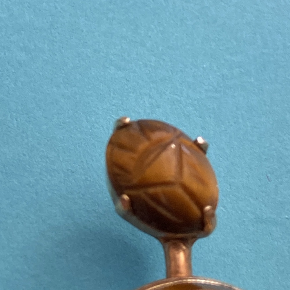 Vintage 60s 12K GF Tigers Eye Stone Carved Scarab Turtle Broach - Picture 7 of 9